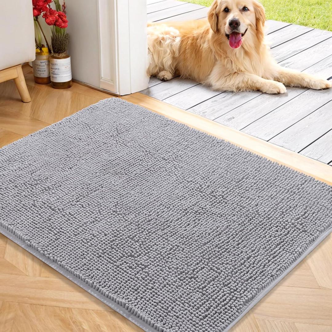 OLANLY Dog Door Mat for Muddy Paws 40x32, Absorbs Moisture and Dirt, Absorbent Non-Slip Washable Doormat, Quick Dry Chenille Mud Mat for Dogs, Entry Indoor Entryway Carpet for Inside Floor, Light Grey OLANLY Dog Door Mat for Muddy Paws 40x32, Absorbs Moisture and Dirt, Absorbent Non-Slip Washable Doormat, Quick Dry Chenille Mud Mat for Dogs, Entry Indoor Entryway Carpet for Inside Floor, Light Grey