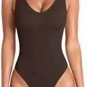 OQQ Womens Tummy Control One Piece Swimsuit  Crinkle Textured Swimwear Full Coverage Slimming Bathing Suit (Large, Darkbrown)