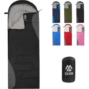 Sleeping Bag for Adults Teens Kids Cold Warm Weather, Portable Waterproof & Lightweight, Compact with Compression Sack, for 3-4 Seasons Camping, Backpacking, Hiking, Travel, Indoors Outdoors (Single/1 Person, Black)