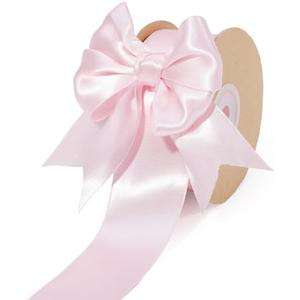 LaRibbons 1 1/2 Inch 50 Yard Double Faced Satin Ribbon,Light Pink Satin Craft Fabric Ribbon for Gift Wrapping Floral Bouquets Wedding Party Decoration 2Pcs