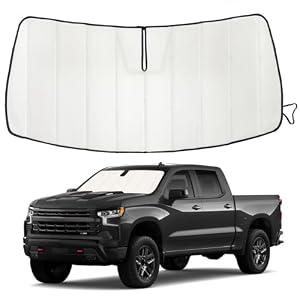 Windshield Sun Shade for Silverado/ Sierra 1500 2019-2026, Silverado/ Sierra 2500HD 3500HD 2020-2026, Accordion Folding Design Blocks Heat & UV Rays Maintain Cool Interior and Save Space