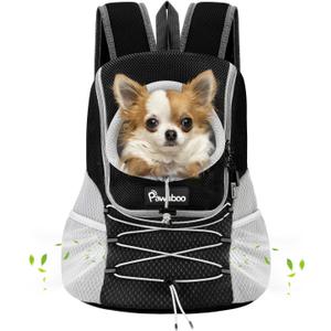 Pawaboo Pet Dog Carrier Backpack, Puppy Dog Travel Front Carrier for Small Medium Dogs Cats, Adjustable Breathable Dog Carrying Backpack with Safety Strips for Hiking, Walking (Black M Up to 10 lbs) (Medium-Up to 10lbs)