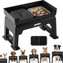 ZOMISIA 3-in-1 Raised Dog Bowl - 6 Height Adjustable Elevated Dog Bowls, Double Deck Design Mess Proof, Feeding Station with 2L No Spill Stainless Steel Bowls & Licking Plate for Medium Large Pets
