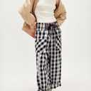 Acelitt Women Casual Loose Drawstring Elastic Waist Checkered Pants with Pockets, S-XXL (L)