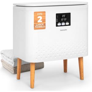 SereneLife Rectangular Towel Warmer Bucket, Large Capacity Blanket and Towel Warmer for Bathroom, Single-Touch Control, Energy-Efficient Design with Auto Shut-Off, 20L Capacity, White (Natural)
