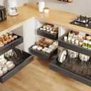 6 Pack Pull out Cabinet Organizer 21"Deep with Raising Pad for Framed Cabinets, Expandable Slide out Drawers for Kitchen Cabinets with 6pcs Divider Racks, Roll out Shelves 12.1"-20.4" W Black