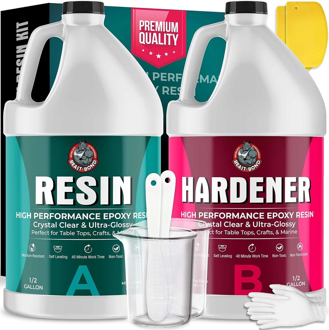Epoxy Resin - Ultra-Gloss 1 Gallon Kit, Crystal Clear, Self-Leveling, UV & Impact Resistant Resin Kit for Art, Jewelry, Tables & Countertops, Easy 1:1 Mix, DIY Crafts