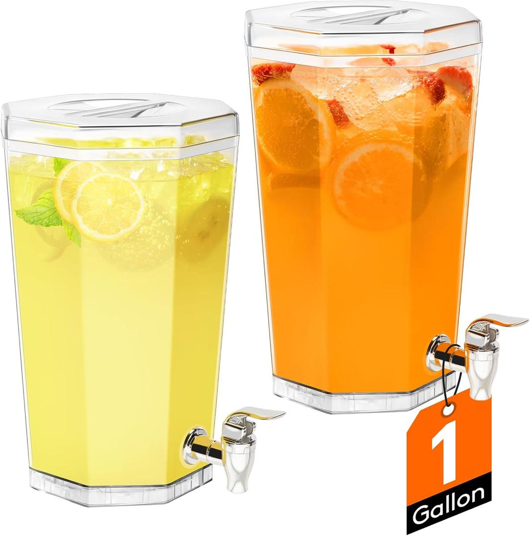 Lifewit 1 Gallon Drinks Dispense for Partiesr, Small Beer Dispenser, Plastic Beverage Pitcher for Cocktail, Soda, Tea, Juice Container for Lenmonade Stand, Mimosa Bar Supplies, 27 x 16 cm/10x6" 2 Pcs