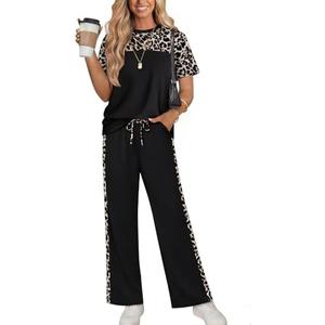 WIHOLL Two Piece Sets for Women Summer Lounge Matching Sets Clothing Beach Vacation Travel Spring Outfits Wide Leg Pants Set, L