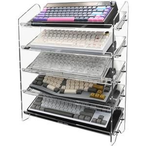 Bright Stone Acrylic Keyboard Display Stand,Mechanical Keyboard Storage Rack,Multilayer Acrylic Organizer,Desktop Shelf Holder for Customized Keyboard (5 Tiers,Short)