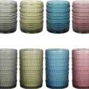 Vintage Hobnail Drinking Glasses Set of 8,Colored 12 oz & 15oz Highball Glass Cups, Kitchen Drinkware Glassware,Embossed Water Tumbler,for Beer,Cocktail,Whiskey,Juice and Various Mixed Drinks