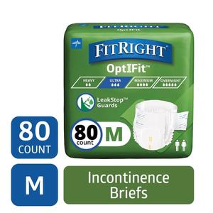 FitRight Adult Incontinence Briefs, Diapers with Tabs, Ultra Absorbent, Medium, 32in to 44in, 80 Count