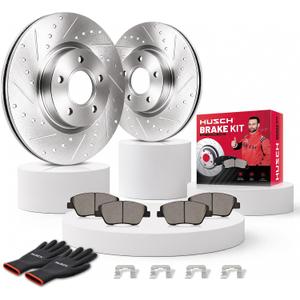 HUSCH Ceramic Brake Pads and Drilled and Slotted Brake Rotors Fit for Volvo