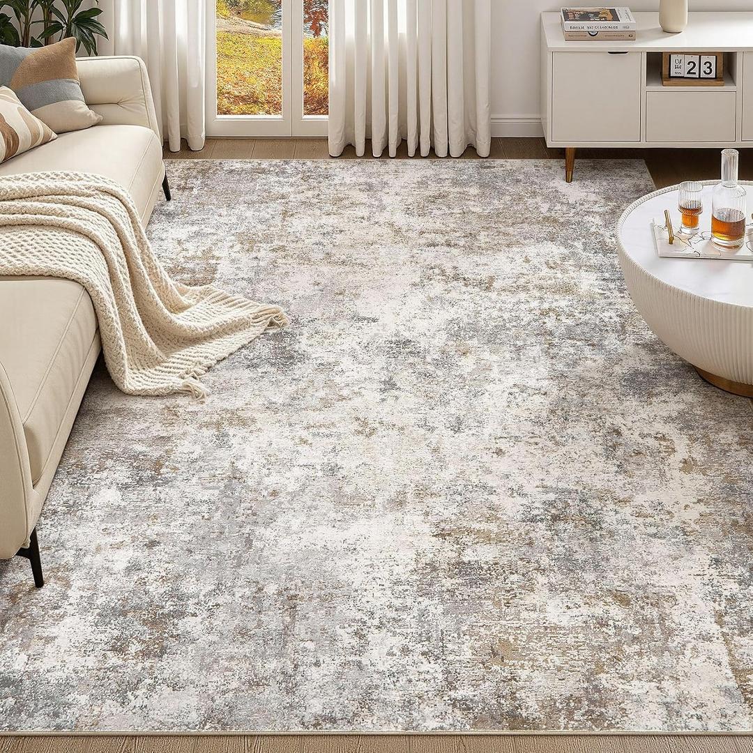 8x10 Area Rug Living Room Rugs Washable Neutral Brown Grey Carpet