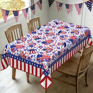 Rectangle 4th of July Tablecloth 60x102 Inch, Farmhouse Patriotic Star Table Cloth, Polyester Waterproof Wrinkle Resistant Independence Day Table Cover for Memorial Day Decorations Decor