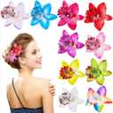 10 Pcs Bohemian Flowers Hair Clip, Multicolored Women Big Chiffon Orchid Flower Hairpin Hawaiian Alligator Clips for Bridal Wedding Accessory Beach Party Wedding,Hair Barrette Accessories