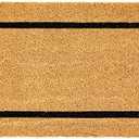 mDesign Rectangular Coir and Rubber Entryway Doormat with Natural Fibers for Indoor or Outdoor Use - Neutral Design - Stripe Border - Minimalistic- Natural/ Black
(30 x 17)