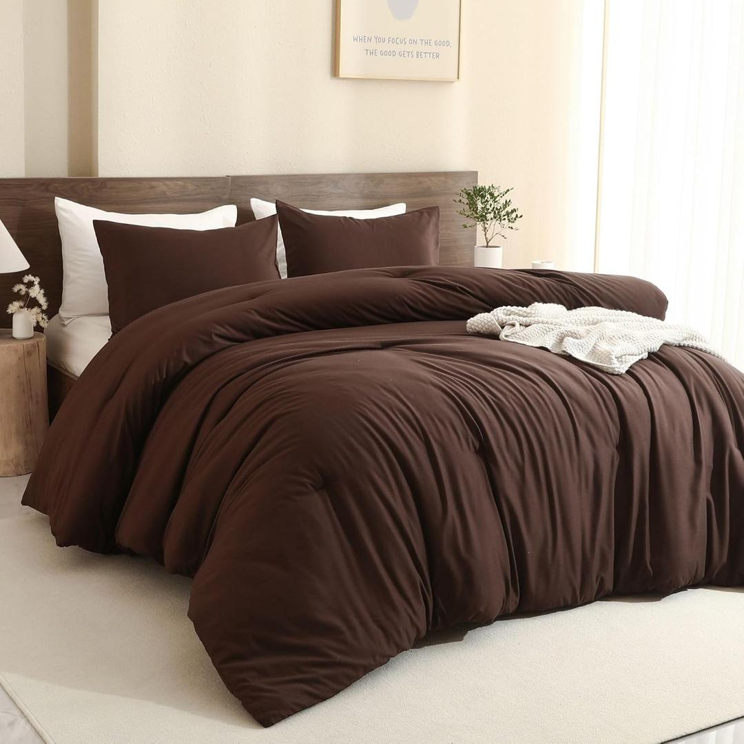 Paxrac Earthy Brown Comforter Queen Size, Neutral 3 Pieces Comforter Set, Lightweight Solid Bedding Set, All Seasons Soft Fluffy Queen Comforter Set (90x90In Comforter & 2 Pillowcases)