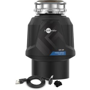 InSinkErator Power .75HP with power cord, 3/4 HP Garbage Disposal, Power Series EZ Connect Continuous Feed Food Waste Disposer