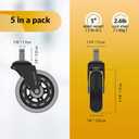 Rollerblade Office Chair Wheels, Set of 5 Replacement Casters for Desk and Gaming Chairs, Safe for Hardwood Floors, Tile, Laminate & Carpet, Support Up to 650 LBS, Easy Install, Universal Fit, Clear