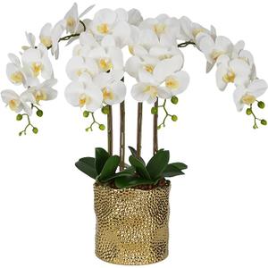 W&W Artificial Orchid Plants & Flowers Arrangement in Ceramic Pot, Fake Faux White Orchid with Gold Vase,Extral Large 26 inches