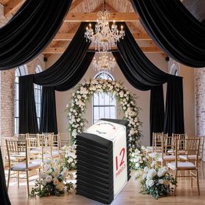 leegleri 60ft20ft Black Ceiling Curtain Drapes for Weddings Parties, Wrinkle Free Polyester Draping Fabric Black Drapery for Party Tent Canopy Hotel Banquet Hall Ceiling Decor-12 Panels 520ft, 60"W x 240"L