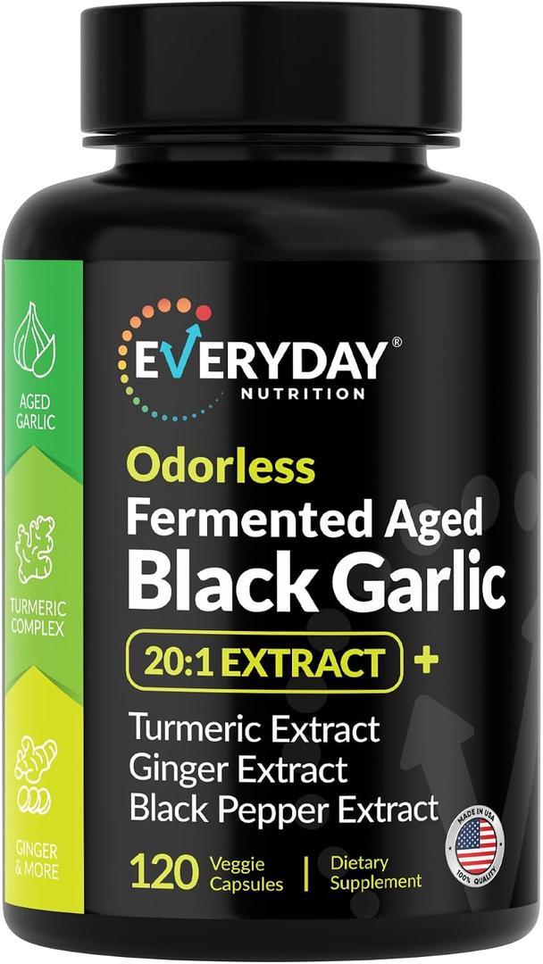 Odorless Fermented Aged Black Garlic Extract with Turmeric Complex, Ginger, Black Pepper Extract, 120 Veggie Capsules, Exp date: 

06/2029
