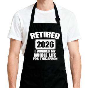 Retired 2026 Aprons for Women Men with 2 Pockets, Adjustable Apron for Cooking BBQ, Retirement Gifts for Dad Mom