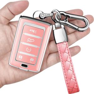 for Jeep Key Fob Cover with Keychain Soft Full Protection Key Shell Compatible with Grand Cherokee L Grand Wagoneer 2021-2025 Smart Key 5 Buttons-B(Chalk Pink)