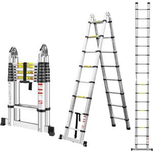 Telescoping Ladder, Miscoos A-Frame 16.5FT Aluminum Telescopic Extension Ladder with Non-Slip Feet, Multi-Purpose Collapsible Ladder for RV or Outdoor Work,330lbs Capacity