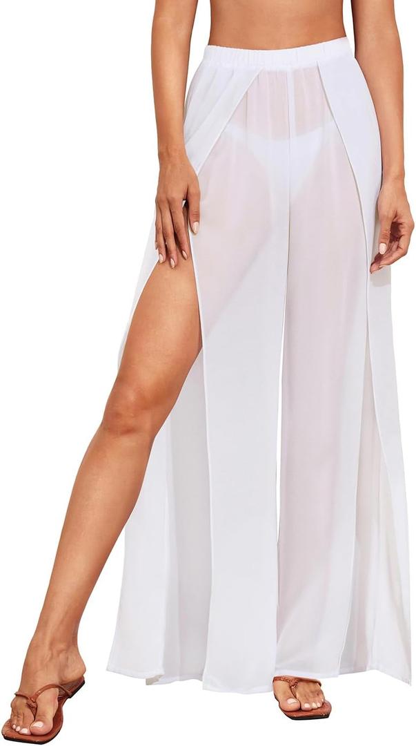 Cover Up Pants Swimwear Women High Split See Through Swimsuit Bikini Bottom Coverup Pants, XL