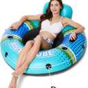 Jasonwell Inflatable River Tube Float - Heavy Duty River Float Pool Floats Lake Premium Water Tubes for Floating Recreational River Raft Lounge Floaties with 2 Cup Holders for Adult (Large, Cyan)