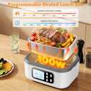 SOUOA Cordless Heated Electric Lunch Box for Adults with Automatic Heating, 100W Portable Food Warmer Battery Powered with Scheduled Heating, 6.3 Cup Food Heater for Men/Work/Office/Car/Truck (White) 