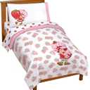 Jay Franco Strawberry Shortcake Toddler Comforter Set - 4 Piece Bedding Includes Sheet Set & Pillow Cover - Super Soft Pink & White Kids Bedding