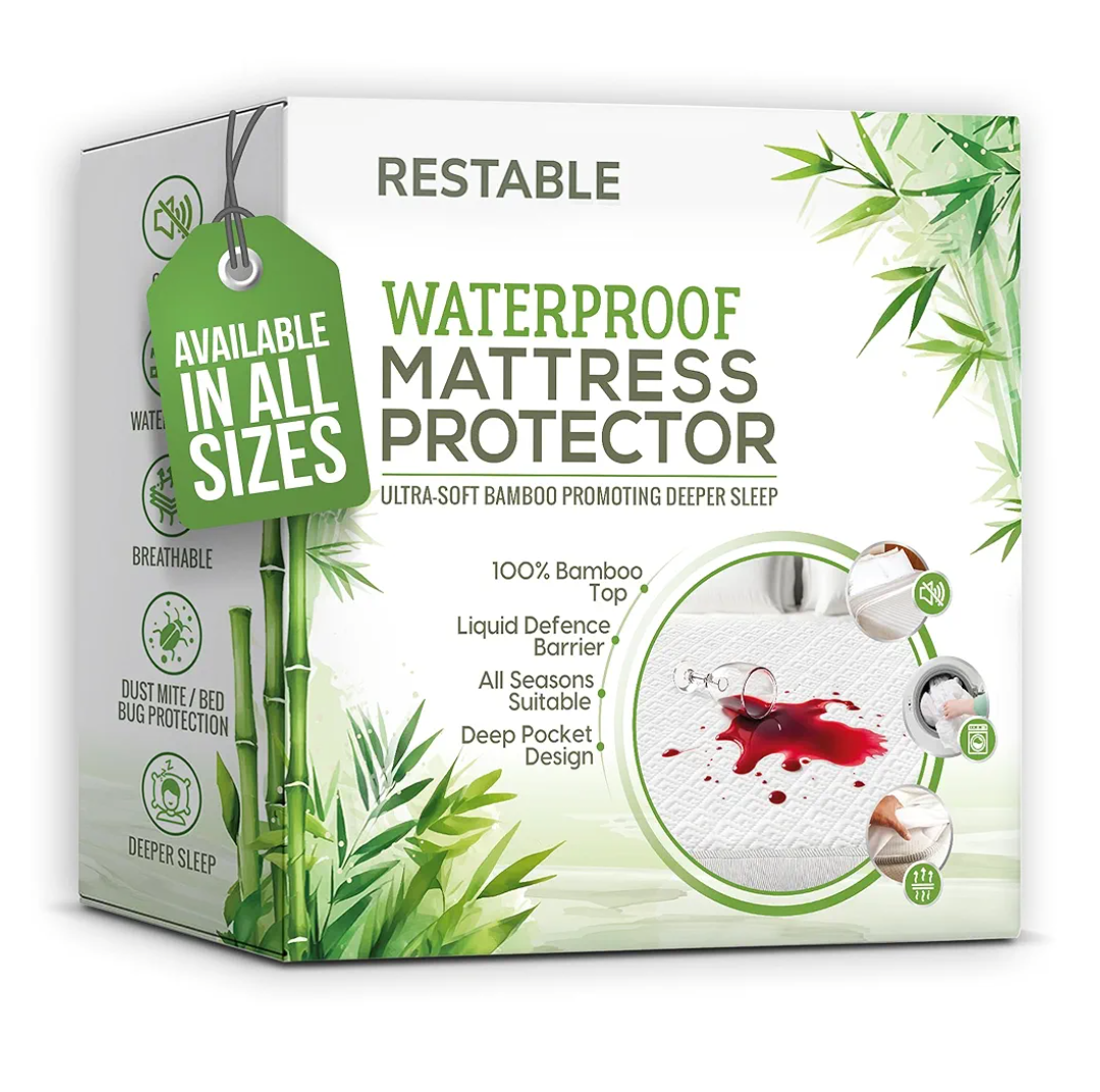 Luxury Queen Mattress Protector | 100% Waterproof Mattress Protector & 100% Bamboo Viscose Top | Breathable, Cooling & Machine Washable with Deep Pockets | Queen Size Bed Cover