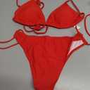 OZICERD 2 Piece Bikini Sets for Women Halter Triangle Bikini Tops Brazilian String Swimsuit Full Coverage Bottom Bathing Suit (Red, S)