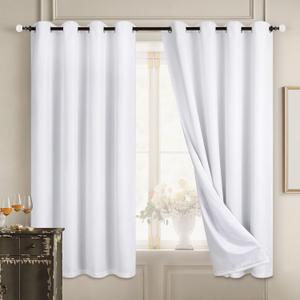Diraysid 100% Blackout Curtains White Linen Curtains for Bedroom Grommet Thermal Insulated Room Darkening Drapes (2 Panels, W52 x L63 Inch) White