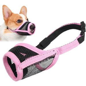 LUCKYPAW Dog Muzzle, Mesh Muzzle for Small Medium Dogs, Soft Mouth Cover to Prevent Biting Chewing, Drinkable Breathable Adjustable Puppy Mouth Guard(M(Snout: 5"-7"), Pink)