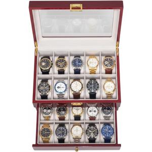 High End Rosewood Watch Box with Velvet Lining 20 Slots, 2 Layer Watch Holder Organizer with Glass Lid & Removable Cushions, Luxury Watch Case for Men Women, Ideal Gift for Watch Display & Storage