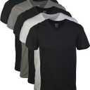 Gildan Men's V-Neck T-Shirts, Multipack, Style G1103 (Large, Black/Sport Grey/Charcoal (5-pack))