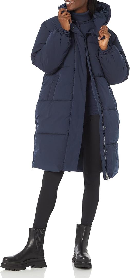 Amazon Essentials Women's Oversized Long Hooded Insulated Puffer Jacket (Available in Plus Size), Navy, X-Small