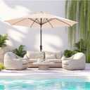 9FT Large Outdoor Patio Umbrella Pool Market Umbrella-UV Resistant, Easy Push Button Tilt and Crank, 8 Sturdy Ribs Heavy-Duty Table Umbrella for Deck, Backyard,Garden (Beige)