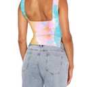 Women Cute Crop Tank Top Teen Girls Summer Floral Trendy Backless Bustier Strappy Going Out Tops TD Blue Pink XS (XS)