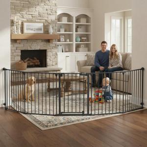 Mumeasy 126" Extra Wide Baby Gate for Doorways, Stairs & Fireplace, Auto Close Safety Dog & Pet Gate with Walk Thru Door, Childproof Fence for Hallway Kitchen House Indoor Outdoor,5 Metal Panels,Black