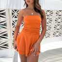 YBSKG Women Sexy Tube Top Silk Dress Strapless Ruched Waist Ruffle Tiered Layer Mini Dress Party Short Dresses (Orange, M)