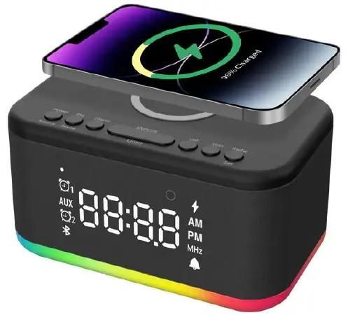 Fansbe Tech Vibrating Alarm Clocks, Dimmable Digital Alarm Clocks Wireless Charger Bluetooth, Black