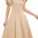HomRain Wedding Guest Dresses for Women Vintage Short Sleeves Casual Fit and Flare Cocktail Formal Dress for Tea Party (X-Large, Champagne)