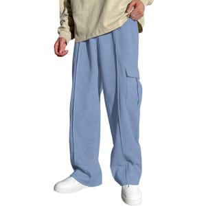 RoseSeek Boy's Wide Leg Baggy Sweatpants Athletic Cargo Track Pants Joggers | Straight Leg, Athletic Track Pants, Cargo Pockets, Workout Lounge Long Trousers, Boys Size 10-12 (Blue)