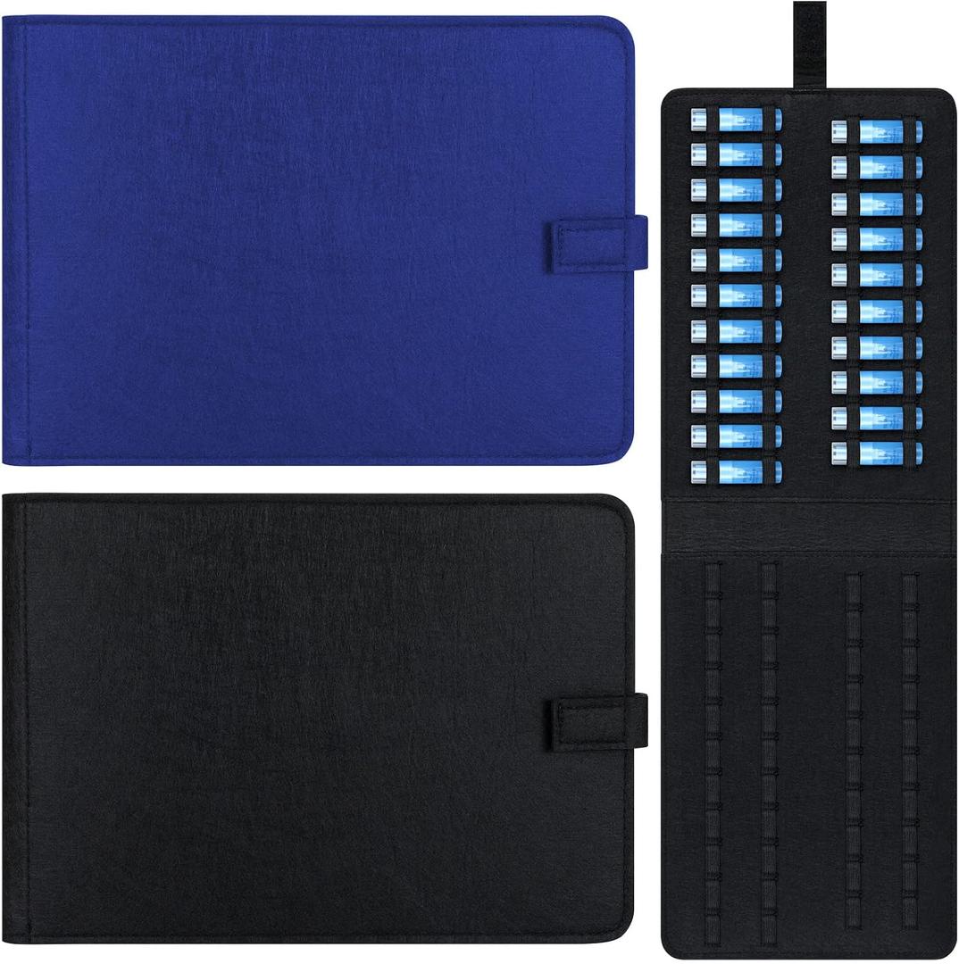 Eaasty 2 Pack Homeopathy Organizer Box Foldable Case Homeopathy Kit Storage Pouch Organizer Case Box Kit for 84 Tubes Home Travel Use, Black and Blue