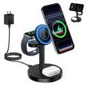 2026 3 in 1 Wireless Charging Station Compatible with MagSafe Charger Stand, 15W Fast Magnetic Mag-Safe Charger for iPhone 17 16 15 14 13 12 Series Apple iWatch AirPods Pro 4 3 2, Black
